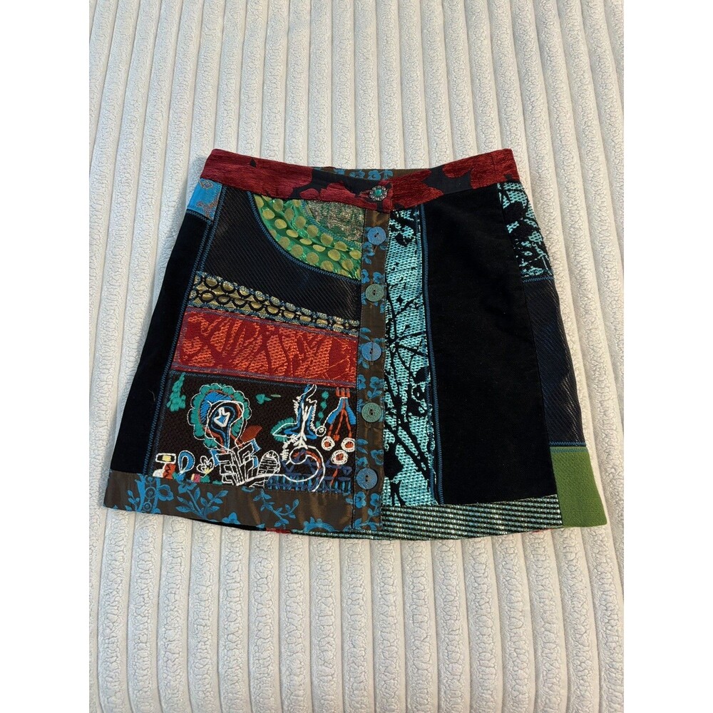 DESIGUAL patchwork ethnic hippie pencil skirt Women's 40/large wool blend boho
